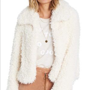 Billabong Faux Fur Crop Jacket in White Cap